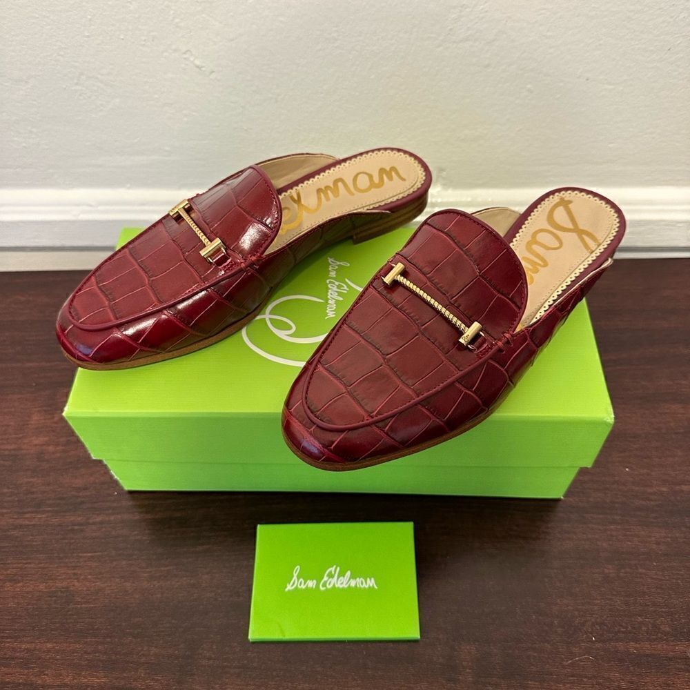 Sam Edelman Women’s  Slip On Almond Toe Embellished Loafers Mules burgundy Sz 5